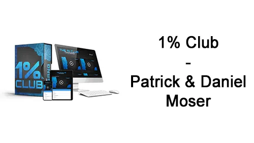 Kursbox und Bildschirme des 1% Club neben dem Schriftzug 1% Club – Patrick & Daniel Moser