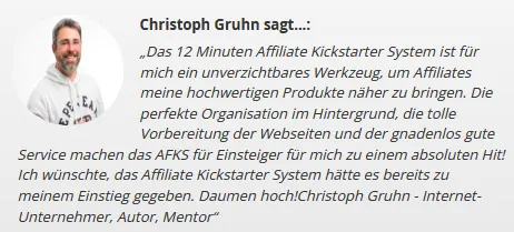 Kundenstimme von Christoph Gruhn: Das AFKS ist für ihn ein unverzichtbares Werkzeug für Affiliates