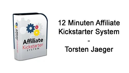 Kursbox des Affiliate Kickstarter Systems neben dem Schriftzug 12 Minuten Affiliate Kickstarter System – Torsten Jaeger
