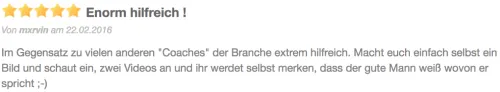 Fünf-Sterne-Bewertung „Enorm hilfreich!“ von Marvin zu den Videos von Alex Fischer