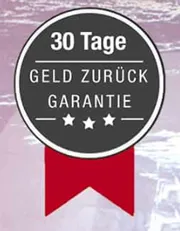 Siegel 30 Tage Geld-zurück-Garantie mit roter Schleife für 66 Impulse