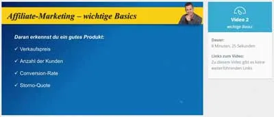 Folie Affiliate-Marketing – wichtige Basics aus einem Video der Akademie Geldmaschine Internet