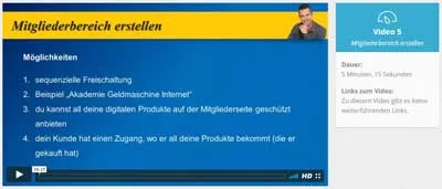 Folie Mitgliederbereich erstellen aus einem Video der Akademie Geldmaschine Internet