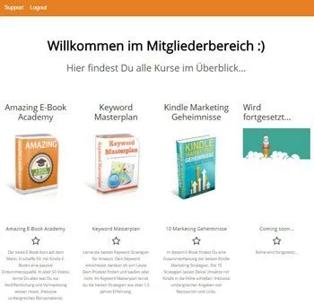 Mitgliederbereich mit Kursübersicht im Amazing Ebook Academy Review