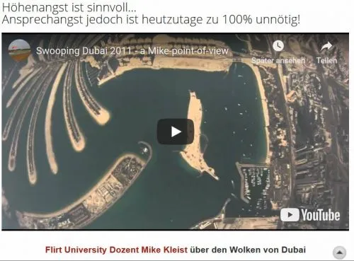 Lektion zur Ansprechangst in der Flirtuniversity: Video mit Blick über Dubai zum Vergleich von Höhenangst und Ansprechangst