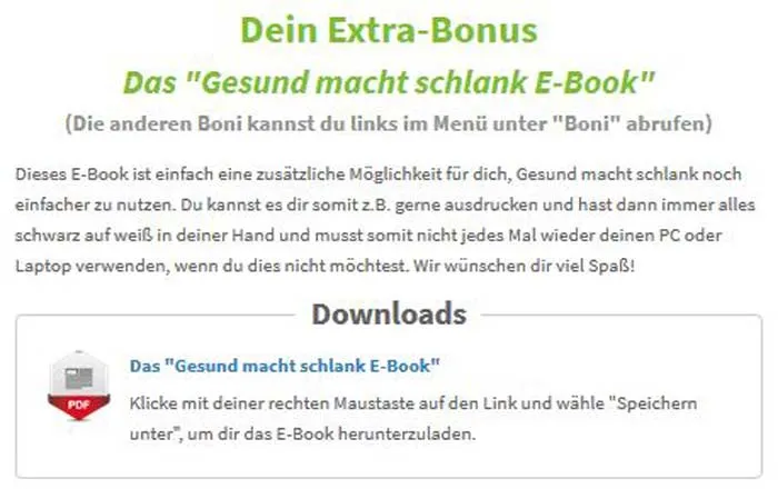 Extra-Bonus Das Gesund macht schlank E-Book mit Download-Bereich im Mitgliederbereich