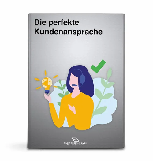 E-Book-Cover Die perfekte Kundenansprache mit Illustration einer Frau mit Headset