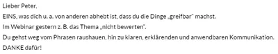 Kundenstimme von Dirk Diefenbach an Peter Beer über die Webinare der Achtsamkeits-Academy