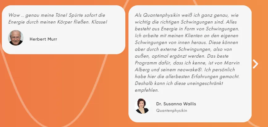 Screenshot mit Neowake-Erfahrungen von Herbert Murr und der Quantenphysikerin Dr. Susanna Wallis