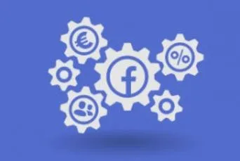 Illustration mit Zahnrädern und Facebook Logo zum Facebook Meisterkurs