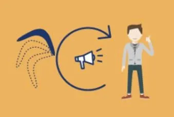 Illustration eines Bumerangs und einer Person mit Megafon zur Boomerang Methode im Facebook Werbung Kurs