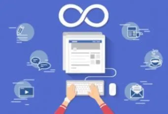 Illustration mit Unendlichkeitszeichen über Computer und Kommunikationssymbolen zur unendlichen Kampagne