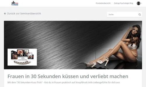 Mitgliederbereich des Dating Psychologie Kurses Frauen in 30 Sekunden küssen und verliebt machen