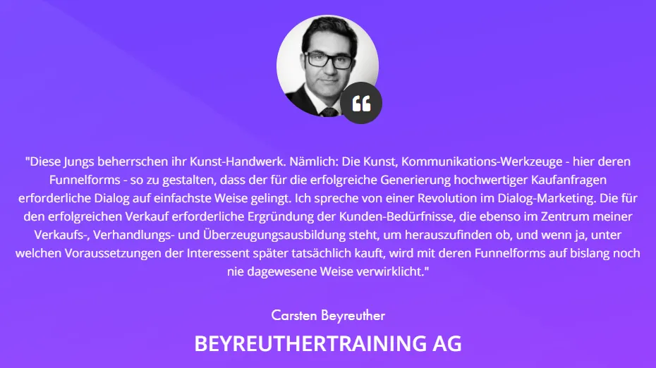 Funnelforms Kundenstimme von Carsten Beyreuther, Beyreuthertraining AG, über die Generierung hochwertiger Kaufanfragen