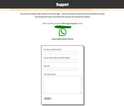 Support-Seite des Instagram Kurs online mit Whatsapp Support und Kontaktformular