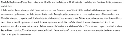 Kundenstimme von Jasmin Lotter über ihre Erfahrungen ein Jahr nach dem Start in der Achtsamkeits-Academy