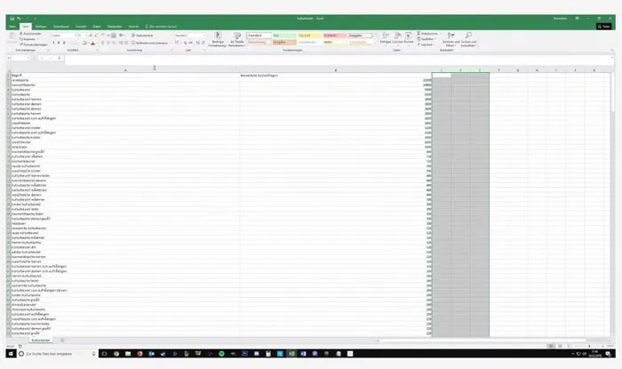 Keywordtabelle in Excel zur Optimierung eines Amazon FBA Produkts aus der FBA Masterclass
