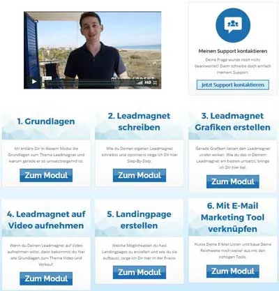 Modulübersicht des Lead Magnet Marketing Masterplan von Oliver Lorenz