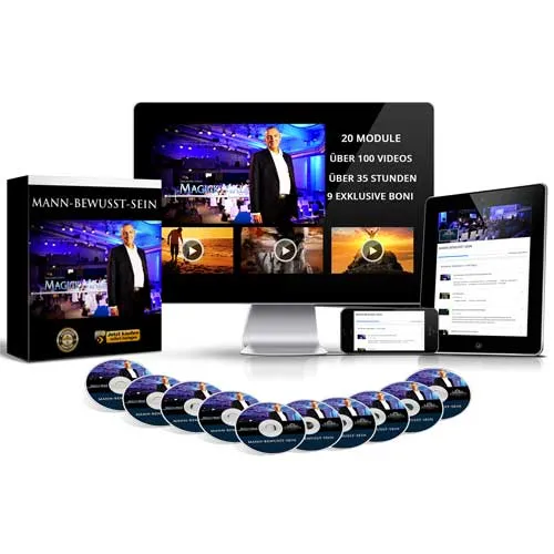 Produktbild von Mann Bewusst Sein mit Kursbox, Bildschirmen und DVDs – 20 Module, über 35 Stunden