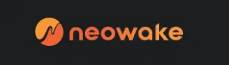Orangefarbenes Neowake-Logo mit Schriftzug auf dunklem Hintergrund