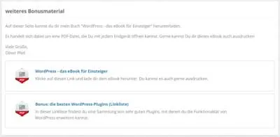 Bonusmaterial im WordPress-Video Masterkurs mit WordPress eBook für Einsteiger und Linkliste der besten Plugins