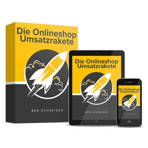 Onlineshop Umsatzrakete von Ben Schneider als Kursbox, Tablet und Smartphone
