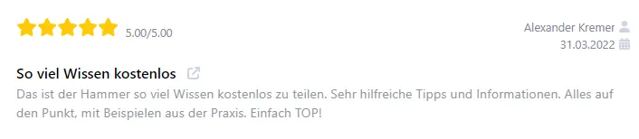 Fünf-Sterne-Bewertung von Alexander Kremer: So viel Wissen kostenlos