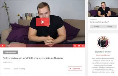 Video Selbstvertrauen und Selbstbewusstsein aufbauen aus Modul 2 von Social Mastery mit Alexander Wahler