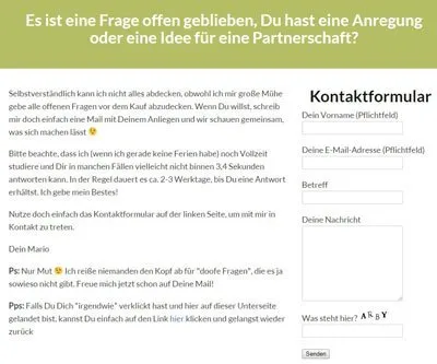 Kontaktformular im Speedreading lernen Kurs für offene Fragen an Mario Reinwarth