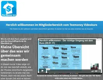 Mitgliederbereich des Teemoney 2.0 Videokurses mit Willkommensvideo von Daniel Gaiswinkler