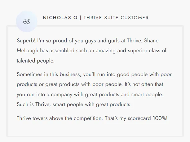 Testimonial von Nicholas O, Thrive Suite Customer, der Thrive Themes weit vor der Konkurrenz sieht