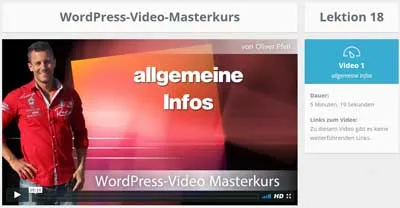 Oliver Pfeil in Lektion 18 des WordPress-Video Masterkurs mit Video zu allgemeinen Infos