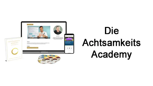 Kursmaterialien der Achtsamkeits-Academy von Peter Beer mit Laptop, Smartphone, Übungsbuch und CDs