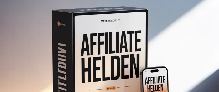 Kursbox und Smartphone mit dem großen Schriftzug Affiliate Helden