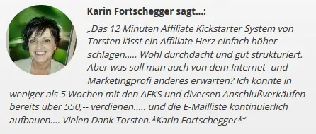 Kundenstimme von Karin Fortschegger: in weniger als 5 Wochen mit dem AFKS über 550 Euro verdient
