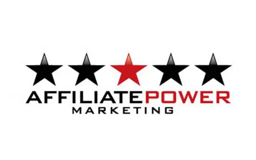 Logo von Affiliate Power Marketing mit fünf Sternen, dem Kurs von Ralf Schmitz