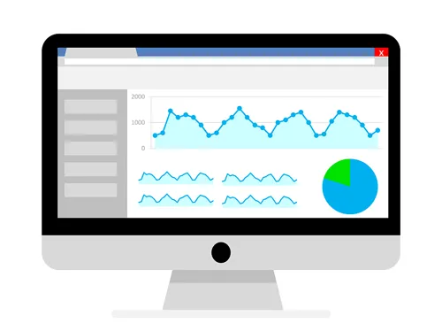 Illustration eines Monitors mit Analyse-Diagrammen als Symbol für die Inhalte der Affiliate School