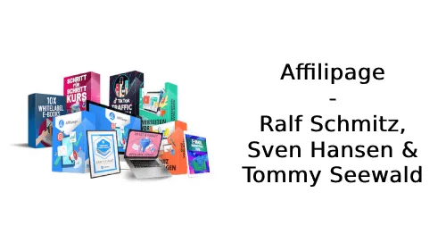 Produktboxen der Affilipage Software mit dem Schriftzug Affilipage – Ralf Schmitz, Sven Hansen & Tommy Seewald