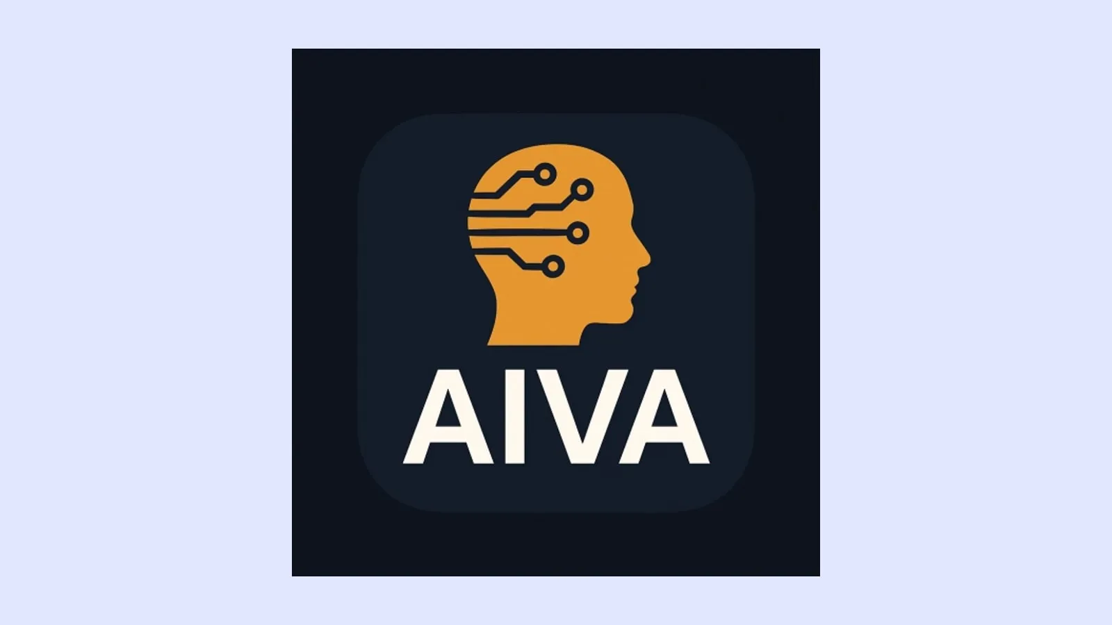 Logo der AIVATAR Academy: orangefarbener Kopf mit Schaltkreisen und Schriftzug AIVA auf dunklem Grund