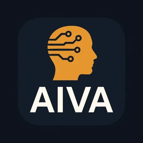Logo der AIVATAR Academy mit orangefarbenem Kopf aus Schaltkreisen und dem Schriftzug AIVA