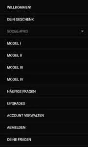 Navigation im Mitgliederbereich von Alexander Wahler mit Modulen und Support
