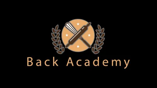 Logo der Back Academy von Marcel Paa mit gekreuztem Schneebesen und Nudelholz auf schwarzem Grund