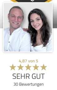 ProvenExpert-Profil von PaaRevolution mit Foto von Daniela und Max und der Gesamtnote 4,87 von 5