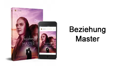 Kurscover und Smartphone von Beziehung Master mit Liebespaar neben dem Schriftzug Beziehung Master