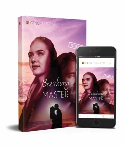 eCover des Kurses Beziehung Master mit Liebespaar neben einem Smartphone mit der Genie-Akademie