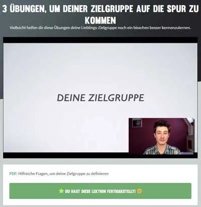 Lektion zur Zielgruppe in der Blogging University mit Video von Ben Paul und PDF-Download