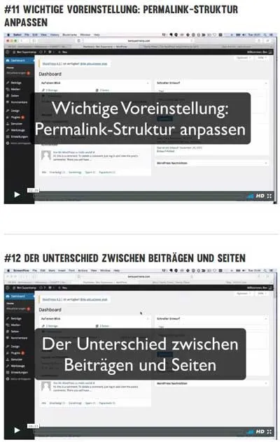 Lektionen aus dem WordPress Kurs der Blogging University zu Permalink-Struktur sowie Beiträgen und Seiten