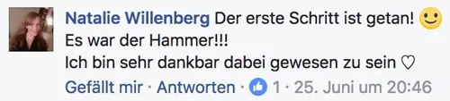Facebook-Kommentar von Natalie Willenberg: Der erste Schritt ist getan, es war der Hammer