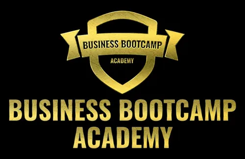 Goldenes Logo der Business Bootcamp Academy auf schwarzem Hintergrund