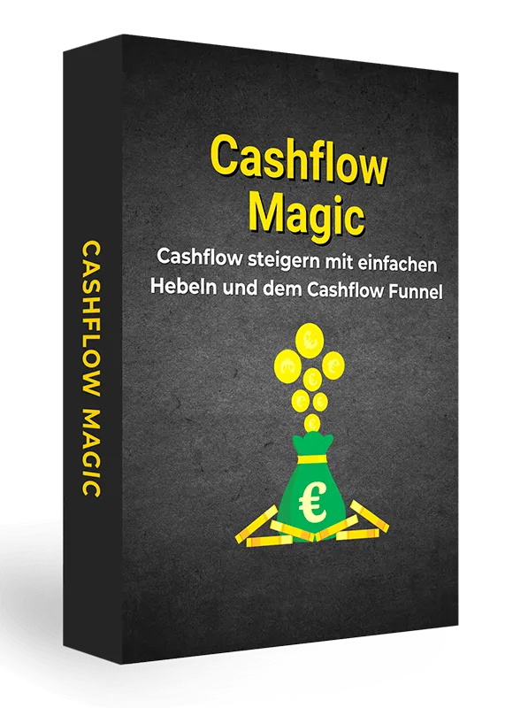 Produktschachtel Cashflow Magic mit dem Untertitel Cashflow steigern mit einfachen Hebeln und dem Cashflow Funnel